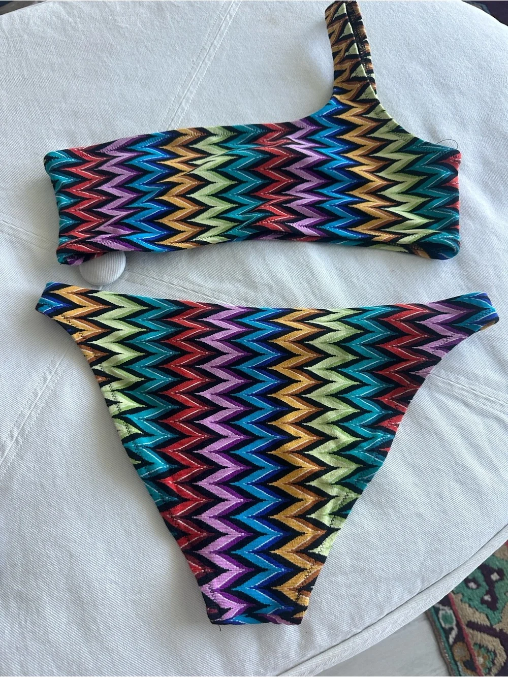 Milly Cabana Black Bikini with Multicolor Chevron Trim S